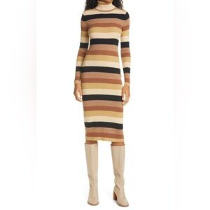 STAUD Multicolor Striped Long Sleeve Dress